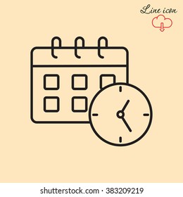 Line icon-office clock with calendar