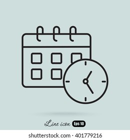 Line icon-office clock with calendar