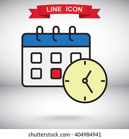 Line icon-office clock with calendar