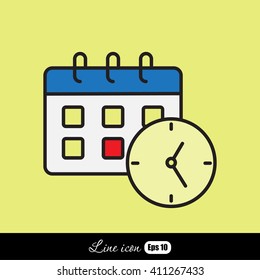Line icon-office clock with calendar