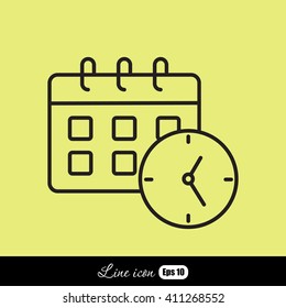Line icon-office clock with calendar
