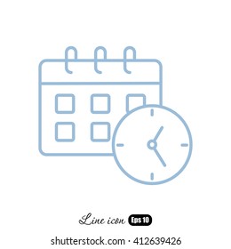 Line icon-office clock with calendar