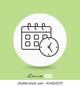 Line icon-office clock with calendar