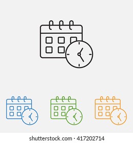 Line icon-office clock with calendar