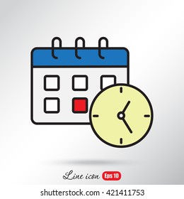 Line icon-office clock with calendar