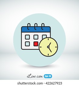 Line icon-office clock with calendar