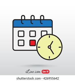 Line icon-office clock with calendar