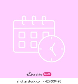 Line icon-office clock with calendar