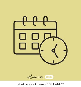 Line icon-office clock with calendar