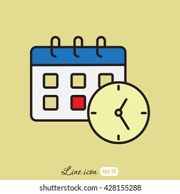 Line icon-office clock with calendar