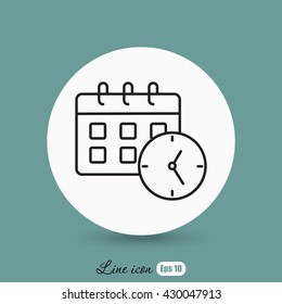Line icon-office clock with calendar