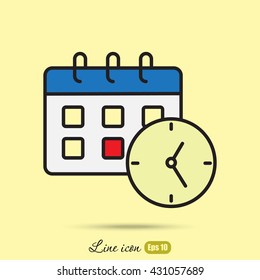 Line icon-office clock with calendar