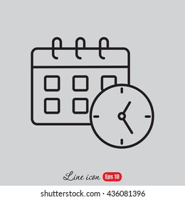 Line icon-office clock with calendar