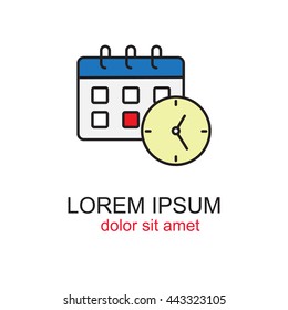 Line icon-office clock with calendar