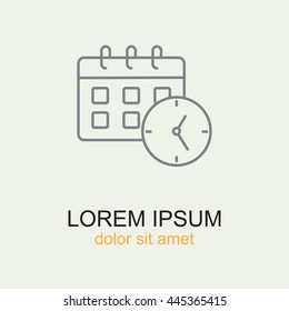 Line icon-office clock with calendar