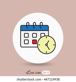 Line icon-office clock with calendar