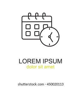 Line icon-office clock with calendar
