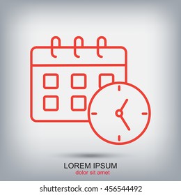 Line icon-office clock with calendar