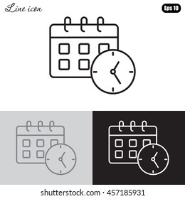 Line icon-office clock with calendar
