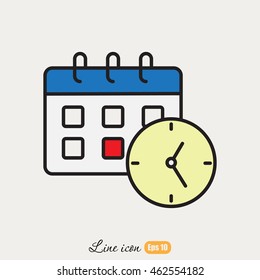 Line icon-office clock with calendar