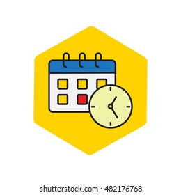 Line icon-office clock with calendar