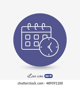 Line icon-office clock with calendar