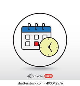 Line icon-office clock with calendar