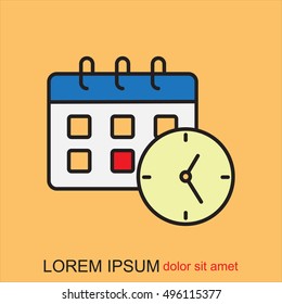 Line icon-office clock with calendar
