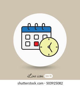 Line icon-office clock with calendar