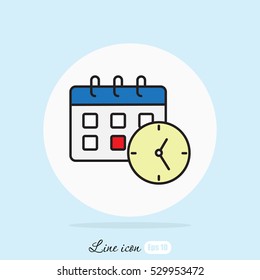 Line icon-office clock with calendar