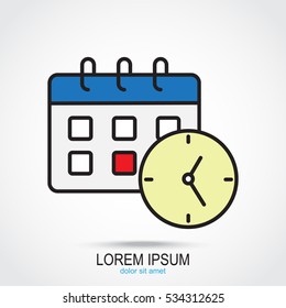 Line icon-office clock with calendar