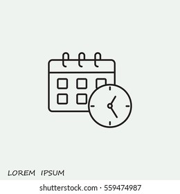 Line icon-office clock with calendar