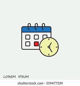 Line icon-office clock with calendar