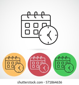 Line icon-office clock with calendar