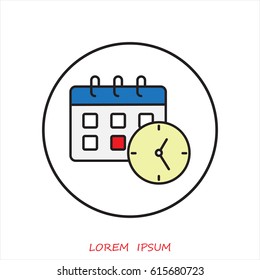 Line icon-office clock with calendar