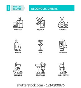 Line icons about alcoholic drinks.