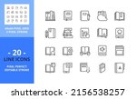 Line icons about books. Contains such icons as ereader, reading, library, ebook, notebook, magazine, audiobook and guides. Editable stroke. Vector - 64 pixel perfect grid