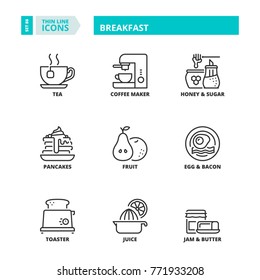 Line icons about breakfast