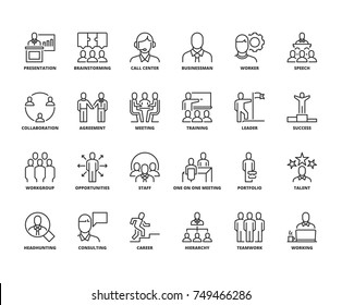 Line icons about business people. Editable stroke. 64x64 pixel perfect.