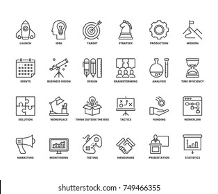 Line Icons About Business Process. Editable Stroke. 64x64 Pixel Perfect.