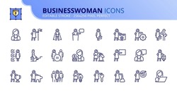 Line Icons About Businesswoman. Contains Such Icons As Success, Aspirations, Career And Leadership. Editable Stroke Vector 256x256 Pixel Perfect