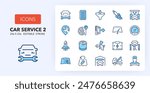 Line icons about car services. Contains such icons as repair service, garage location, cleaning and more. 256x256 Pixel Perfect editable in two colors. Set 2 of 2