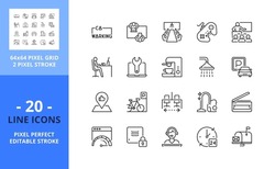Line Icons About Coworking. Contains Such Icons As Workplace, Meeting Room, Recreation Zone And Services. Editable Stroke. Vector - 64 Pixel Perfect Grid