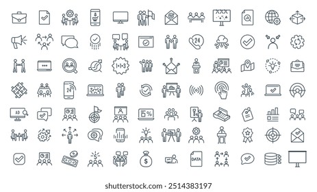 Line icons about creative ideas and solutions. Editable vector stroke. Business line icons.