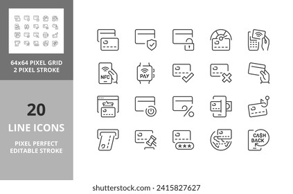 Line icons about credit cards. Editable vector stroke. 64 and 256 Pixel Perfect scalable to 128px...