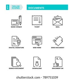 Line icons about documents