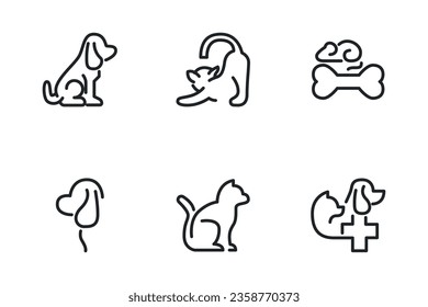 Line icons about dogs and cats.