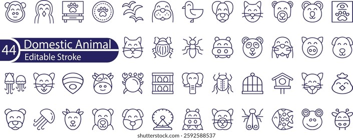 Line icons about Domestic Animal. Editable vector stroke.