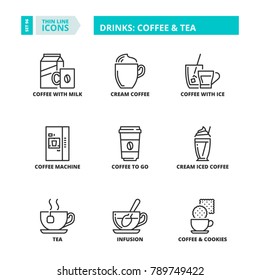 Line icons about drinks: coffee and tea