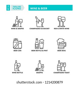 Line icons about drinks. Wine and beer